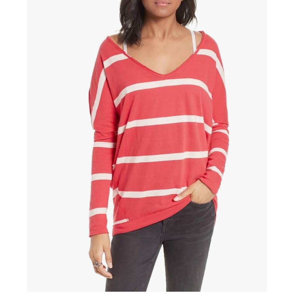 We The Free Womens Upstate Striped Oversized Long Sleeves Sweatshirt SZ S
